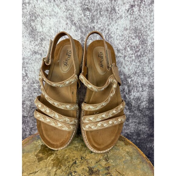 EuroSoft Gydeon Sandals Womens 8.5 Tan Gold Braided Cushioned Adjustable Beach - Picture 2 of 8